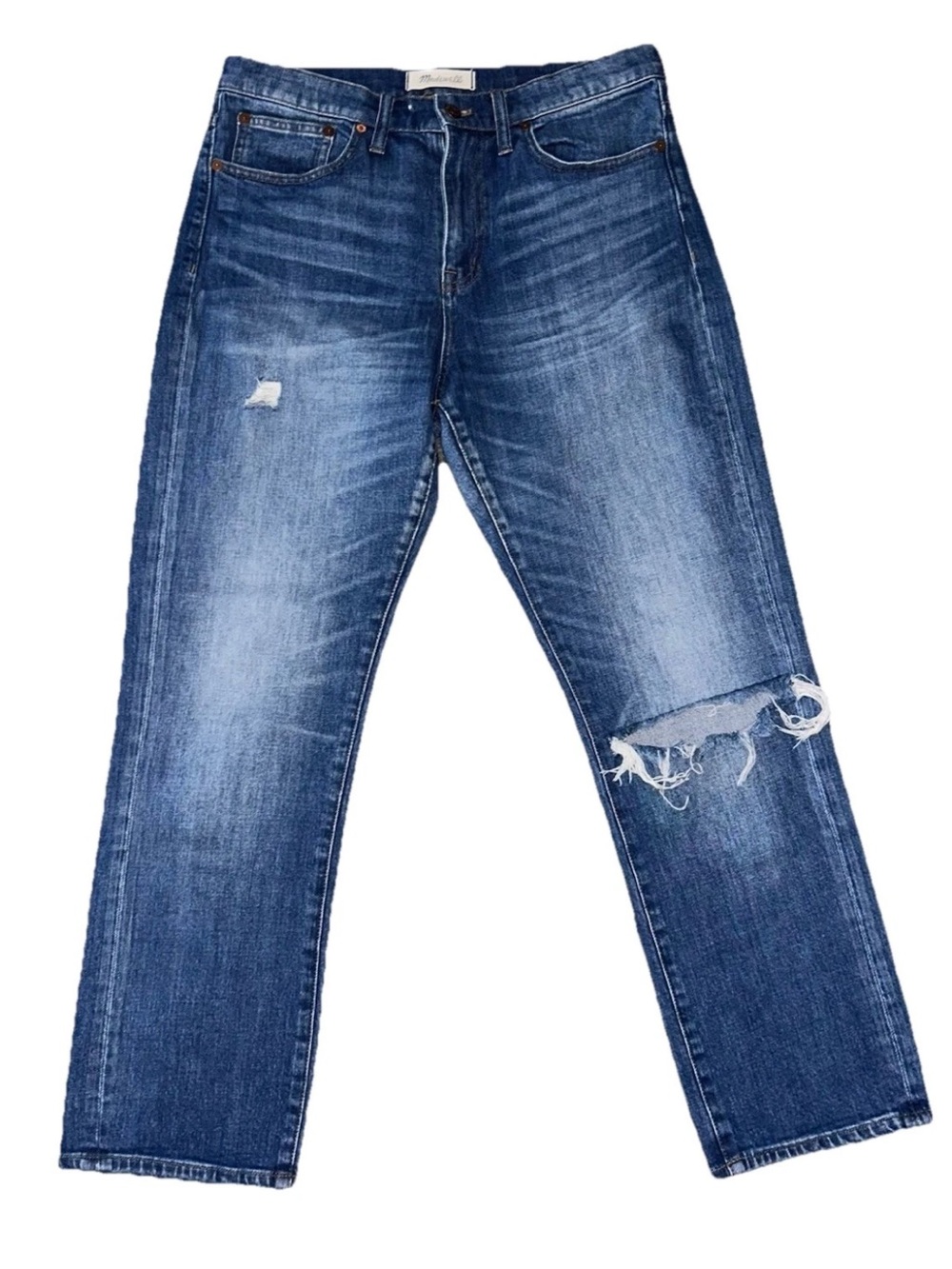 Madewell Straight Crop Distressed Jeans Womens Blue Denim Mid Rise  Sz 29
